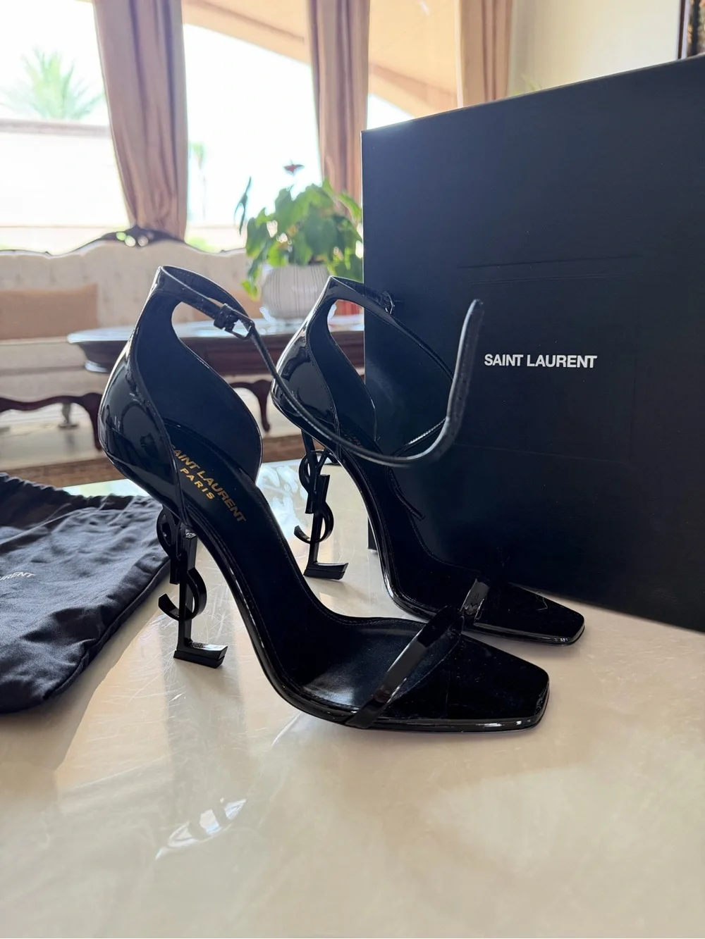 Saint Laurent Black Patent Opyum Logo Stiletto heels - Picture 2 of 10